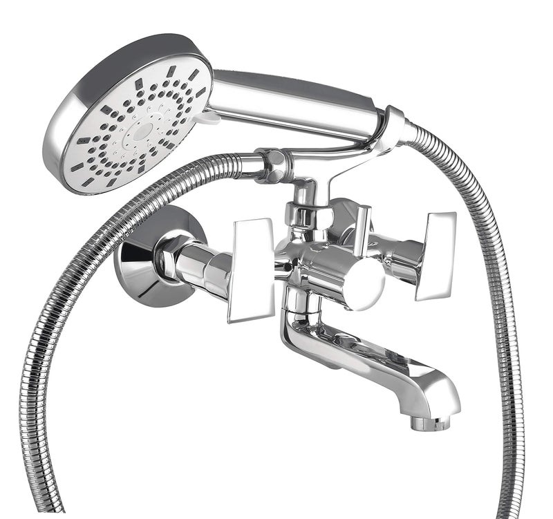 Brass Wall Mixer 2 in 1 for Bathroom WM-7372 with Crutch & Hand Shower with 1 Meter Tube