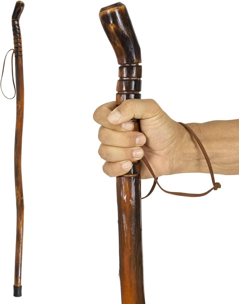 VIVE Wooden Walking Stick for Hiking - Handcrafted, Waterproof, with Leather Wrist Strap - Wood Staff for Balance, Women, Men, Seniors - Non-Slip Tip for Safety - Image 1