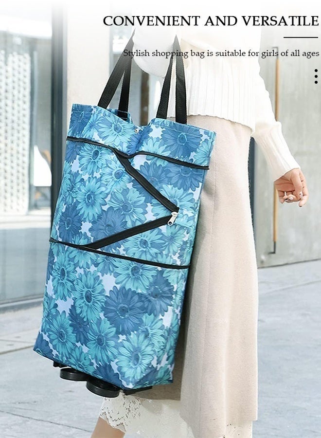 Happy Home Household Shopping Cart, Foldable Trolley Bag with Rolling Wheels, Elderly Shopping Bag Grocery Foldable Cart, Waterproof Shopping Trolley Grocery Carts,Suit for Luggage, Personal,Travel, Auto, Moving and Office Use - Image 5