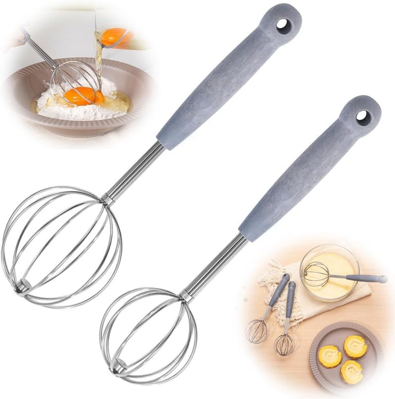 2 Pcs Dough Whisk for Cooking 2 Sizes Stainless Steel Wire Hand Whisk Spherical Non Stick Egg Beater for Blending Whisking Batter Chocolate Cream Jam Corn batter Meat Sauce Dishwasher Safe - Image 1