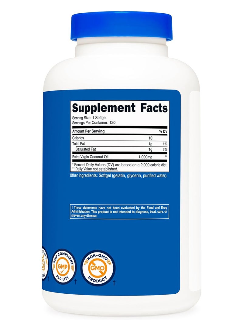 كبسولات هلامية من زيت جوز الهند من نوتريكوست (1000 مجم) 120 كبسولة هلامية - زيت جوز الهند البكر الممتاز - خالي من الغلوتين وغير معدل وراثيًا - Image 5