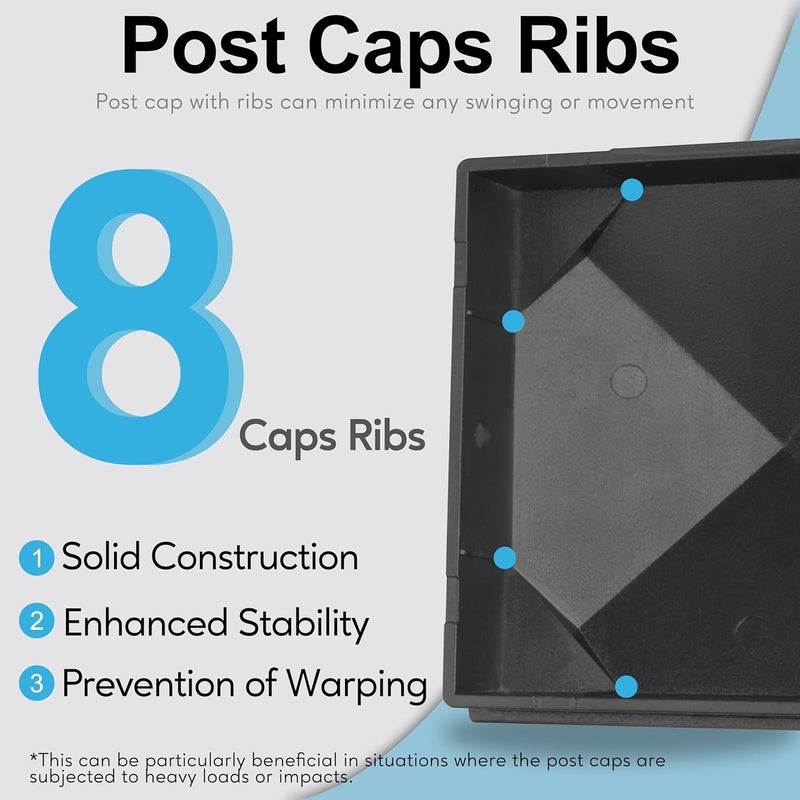 INDECKMO 4x4 Post Caps – Aluminum Pyramid Caps Fits 3.5" x 3.5" Wood Posts, Black Matte Post Covers for Fence, Deck, and Mailbox (8 Pack) - Image 3