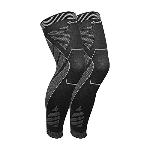 Joyfit Long Calf Compression Sleeve With Anti Slip Design, Full Leg Support, Reduce Muscle Swelling, & Shin Splint- Ideal For Men & Women at Gym And Home Workout (Pair) (Black-Grey, L) - Image 1