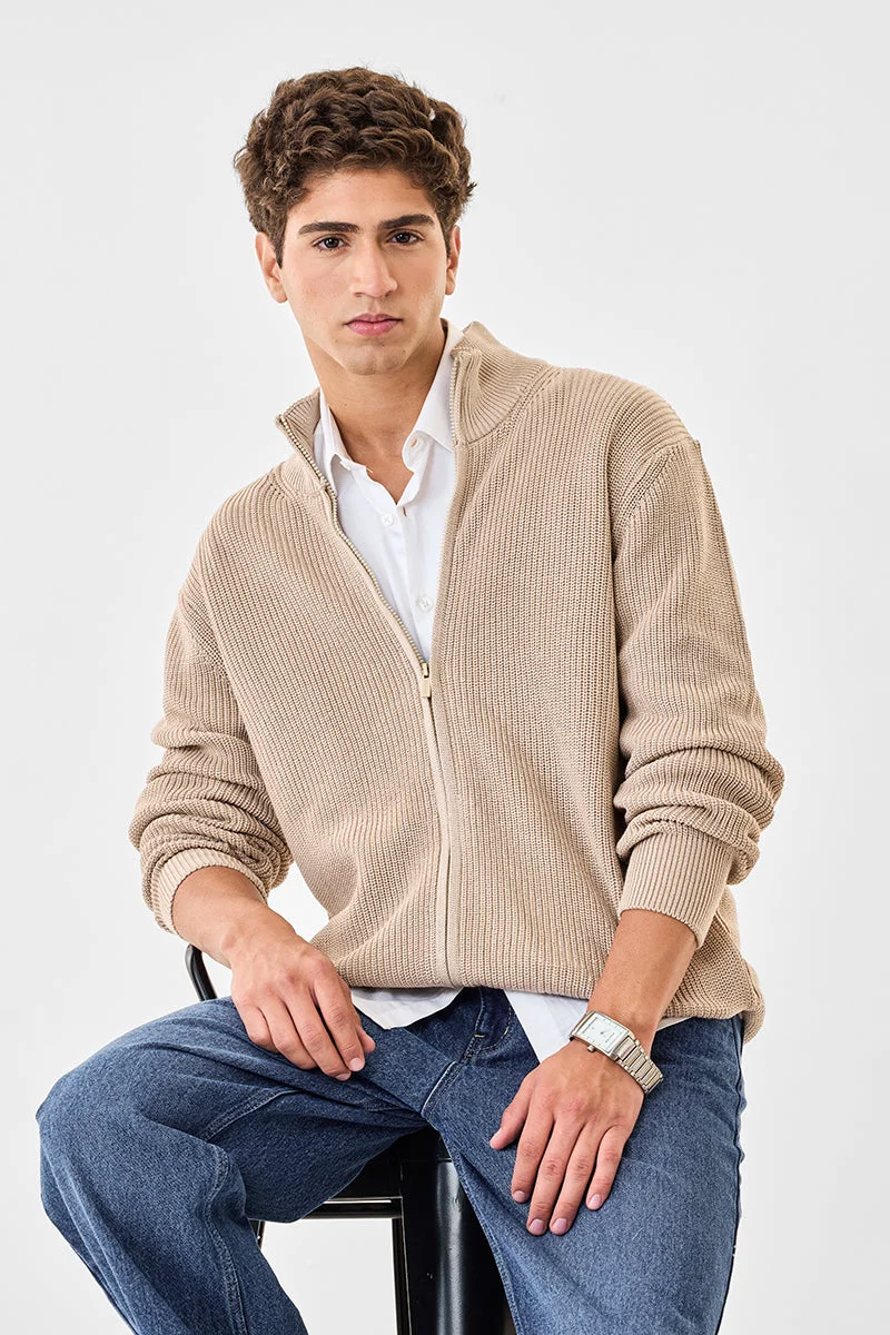 SNITCH High Neck Textured Zipper Sweater