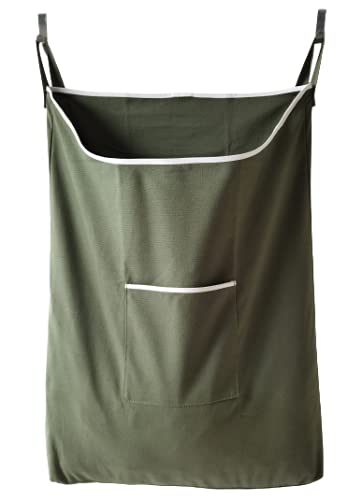 GORISEN Laundry Collector, Laundry Hamper, Door Hanging Laundry bag with hooks (Army green, 65Liters) - Image 1