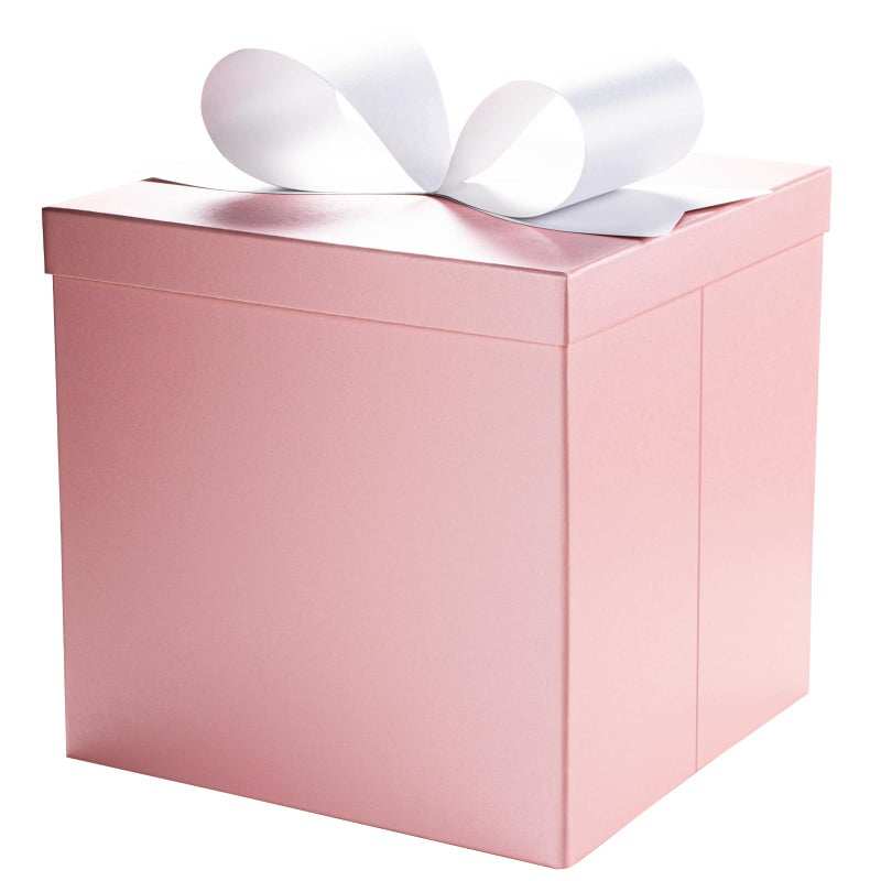 LaRibbons Large Gift Boxes with Lids, 10x10x10 Inches Pink Square Foldable Gift Boxes for Valentine's Day, Birthday, Wedding, Baby Shower, Party, All Occasion - Image 1