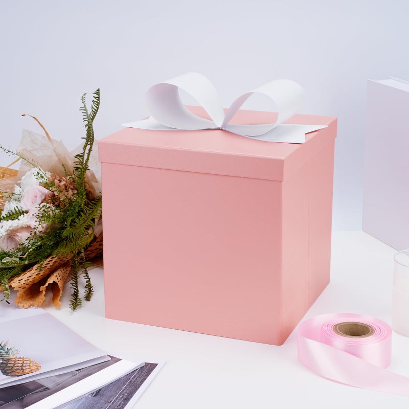 LaRibbons Large Gift Boxes with Lids, 10x10x10 Inches Pink Square Foldable Gift Boxes for Valentine's Day, Birthday, Wedding, Baby Shower, Party, All Occasion - Image 2