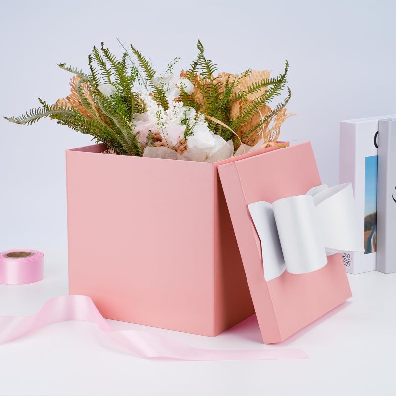 LaRibbons Large Gift Boxes with Lids, 10x10x10 Inches Pink Square Foldable Gift Boxes for Valentine's Day, Birthday, Wedding, Baby Shower, Party, All Occasion - Image 4