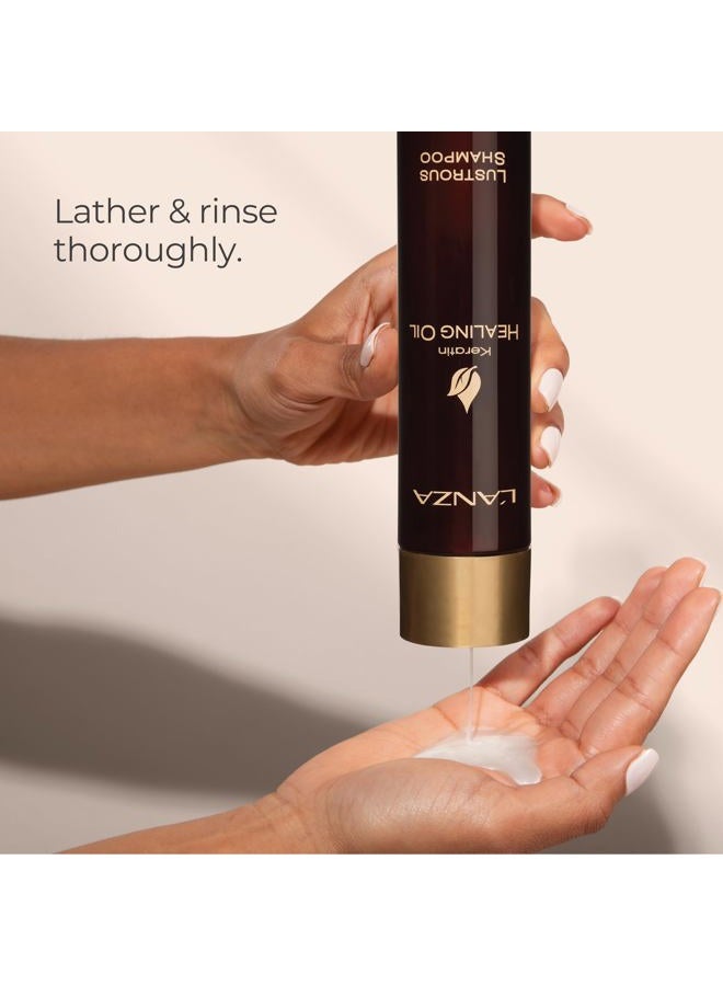 L'anza شامبو زيت الكيراتين الشافي اللامع للشعر الجاف التالف، شامبو مرطب يغذي ويعزز لمعان وقوة الشعر، خالي من الكبريتات، خالي من القسوة، خالي من البارابين للعناية بالشعر - Image 4