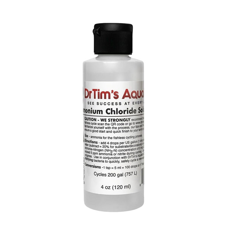 DrTim's Aquatics DrTim’s Aquatics Ammonium Chloride Solution for Fishless Cycling - 4 oz., Treats 200 gal. – Fish Tank Cleaner for Saltwater, Freshwater & Reef Aquariums - Image 1
