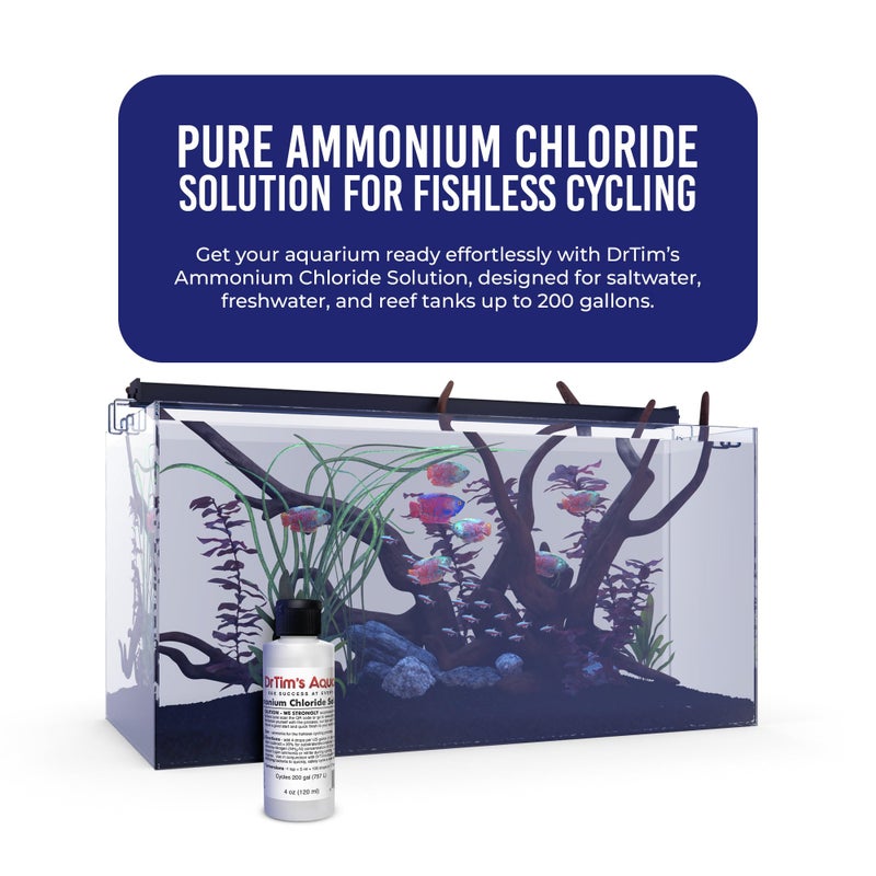 DrTim's Aquatics DrTim’s Aquatics Ammonium Chloride Solution for Fishless Cycling - 4 oz., Treats 200 gal. – Fish Tank Cleaner for Saltwater, Freshwater & Reef Aquariums - Image 2