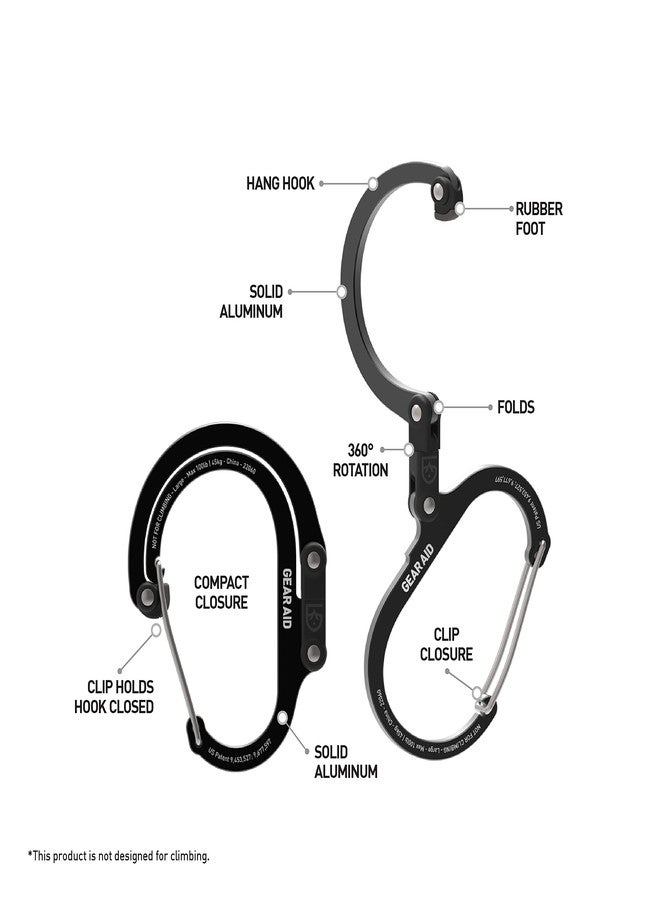 GEAR AID HEROCLIP Carabiner Clip and Hook (Large) for Camping, Backpack, Organization, and Garage, Stealth Black, 2 Pack - Image 3