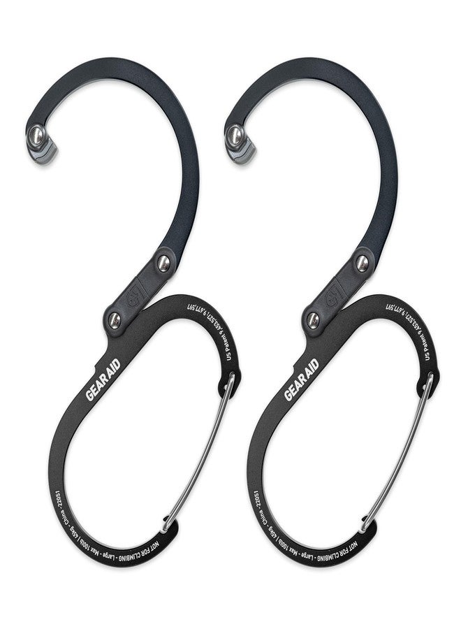 GEAR AID HEROCLIP Carabiner Clip and Hook (Large) for Camping, Backpack, Organization, and Garage, Stealth Black, 2 Pack - Image 1