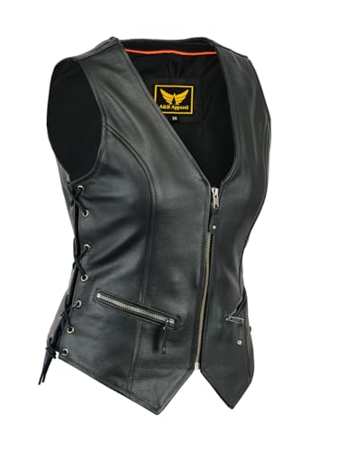 A&H Apparel AH Apparel Women Motorcycle Biker Classic Vest Genuine Cowhide Leather Vest With Gun Pocket Small - Image 1