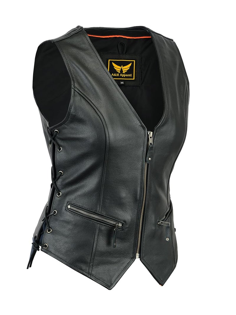 A&H Apparel AH Apparel Women Motorcycle Biker Classic Vest Genuine Cowhide Leather Vest With Gun Pocket Small - Image 2