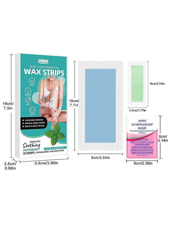 SUMAX Double Sides Wax Strips for Hair Removal - 30 Wax Strips and 4 Calming Oil Wipes Waxing Kit for Face Legs Arms Underarm Body Wax Strips Hair Removal For Men & Women At Home - Image 2