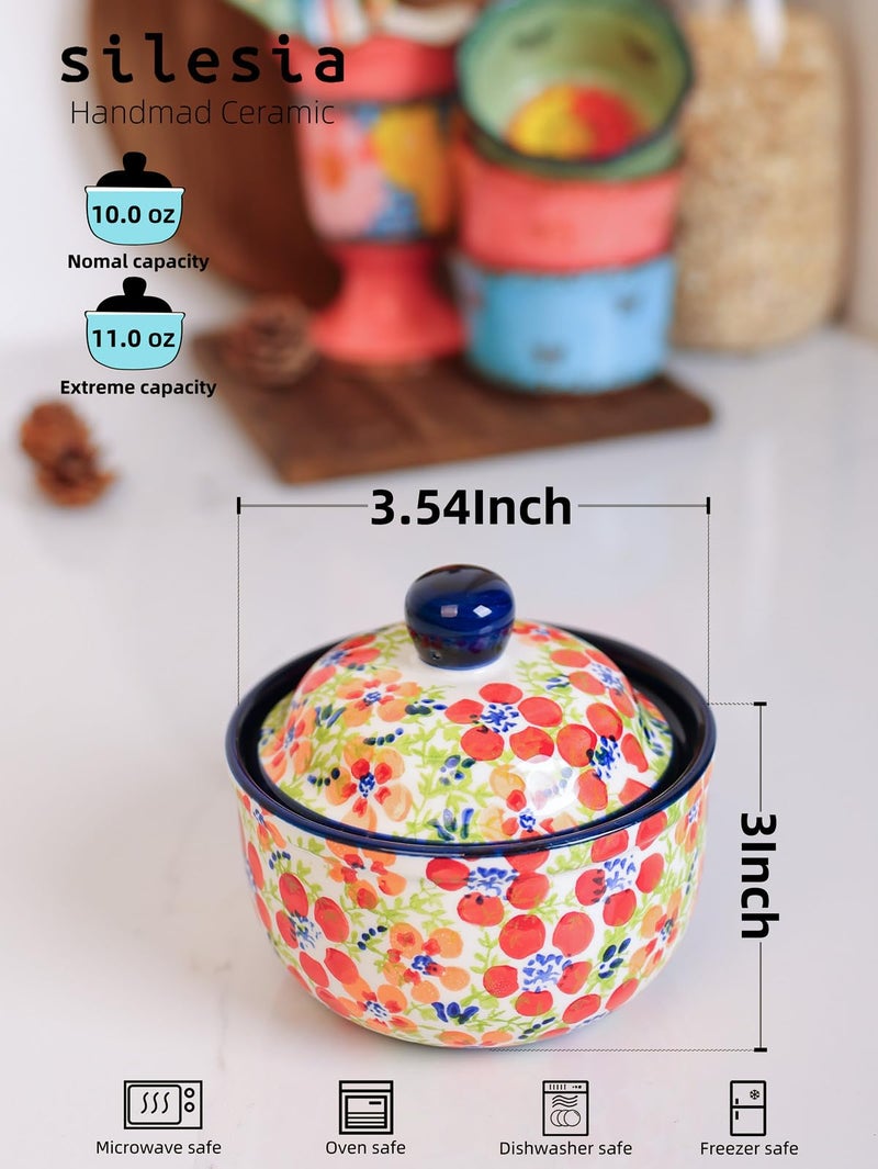 silesia Handmade Sugar Bowl with Lid and Spoon, 10 Ounce Ceramic Hand-Painted Sugar Jar for Kitchen in Gift Box, Kitchen Decor, Oven, Dishwasher & Microwave Safe, Jungle Floral - Image 4