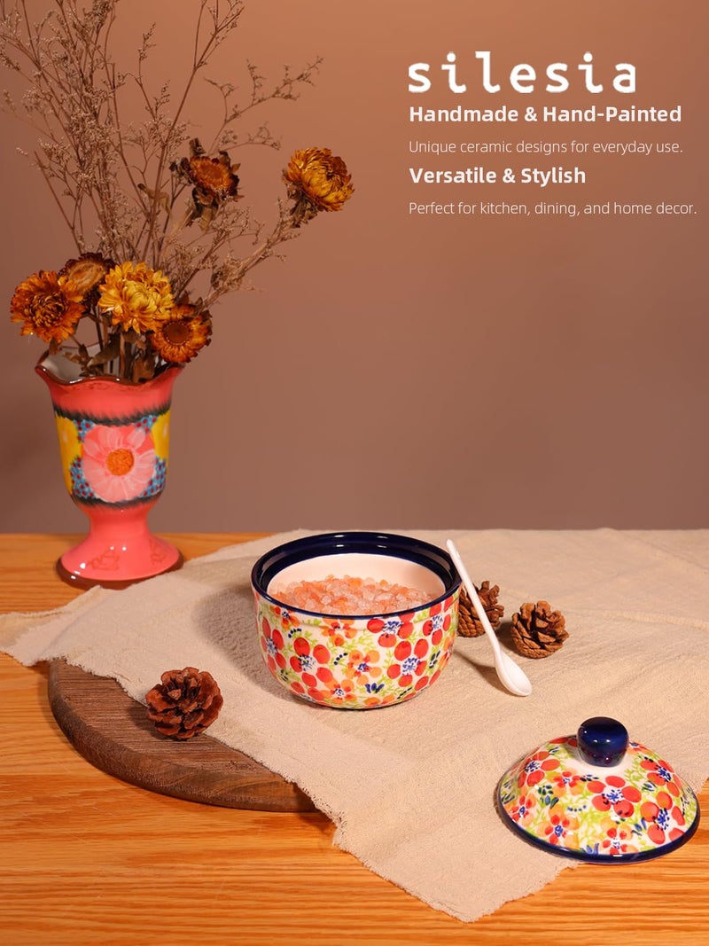 silesia Handmade Sugar Bowl with Lid and Spoon, 10 Ounce Ceramic Hand-Painted Sugar Jar for Kitchen in Gift Box, Kitchen Decor, Oven, Dishwasher & Microwave Safe, Jungle Floral - Image 5
