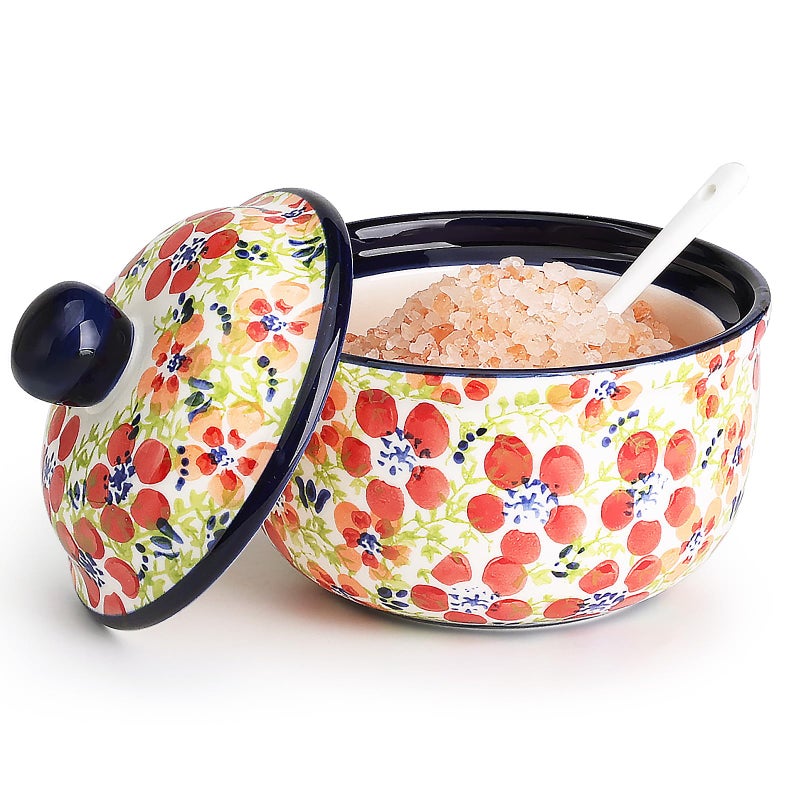 silesia Handmade Sugar Bowl with Lid and Spoon, 10 Ounce Ceramic Hand-Painted Sugar Jar for Kitchen in Gift Box, Kitchen Decor, Oven, Dishwasher & Microwave Safe, Jungle Floral - Image 1