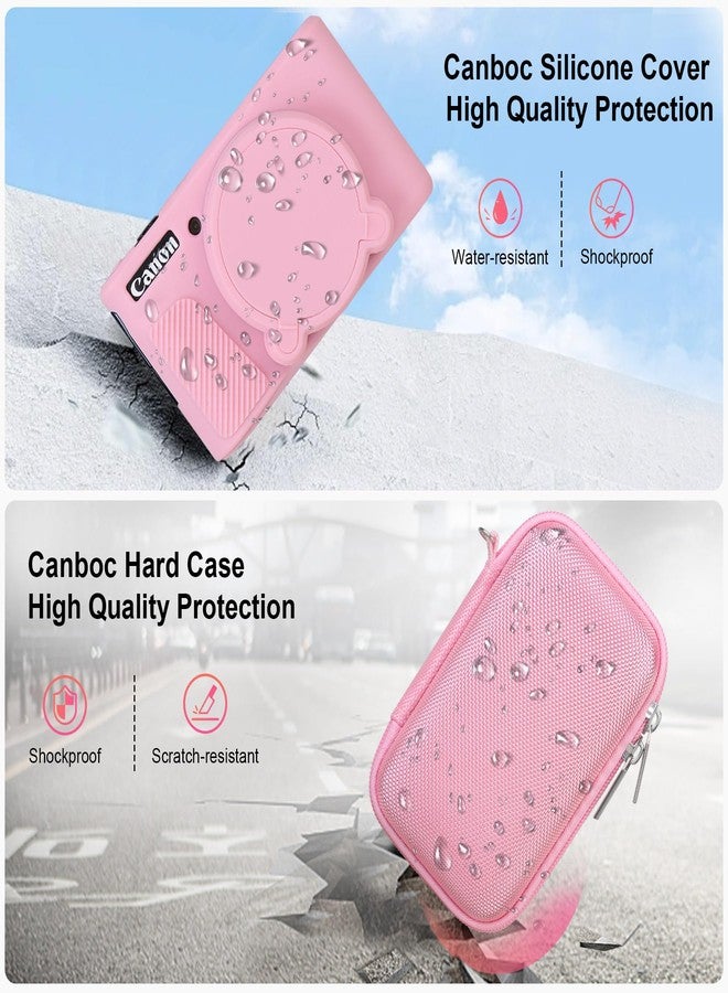 كانبوك حقيبة كاميرا كانبوك لكاميرا كانون باور شوت SX740 SX730 HS الرقمية، حقيبة حمل صلبة واحدة + غطاء حماية من السيليكون الناعم مع غطاء عدسة قابل للإزالة، لون وردي (الحقيبة فقط) - Image 4