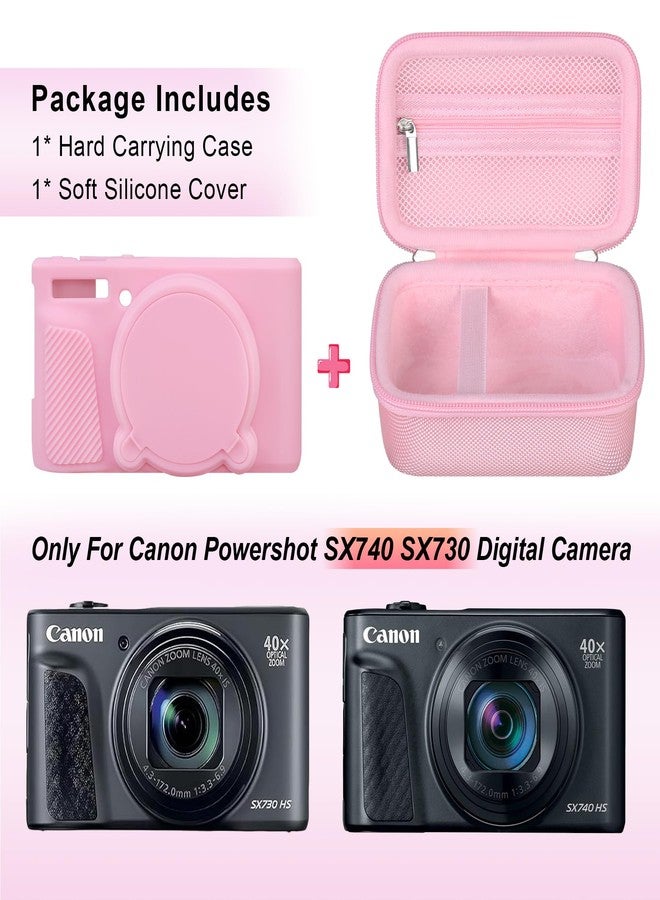 كانبوك حقيبة كاميرا كانبوك لكاميرا كانون باور شوت SX740 SX730 HS الرقمية، حقيبة حمل صلبة واحدة + غطاء حماية من السيليكون الناعم مع غطاء عدسة قابل للإزالة، لون وردي (الحقيبة فقط) - Image 2