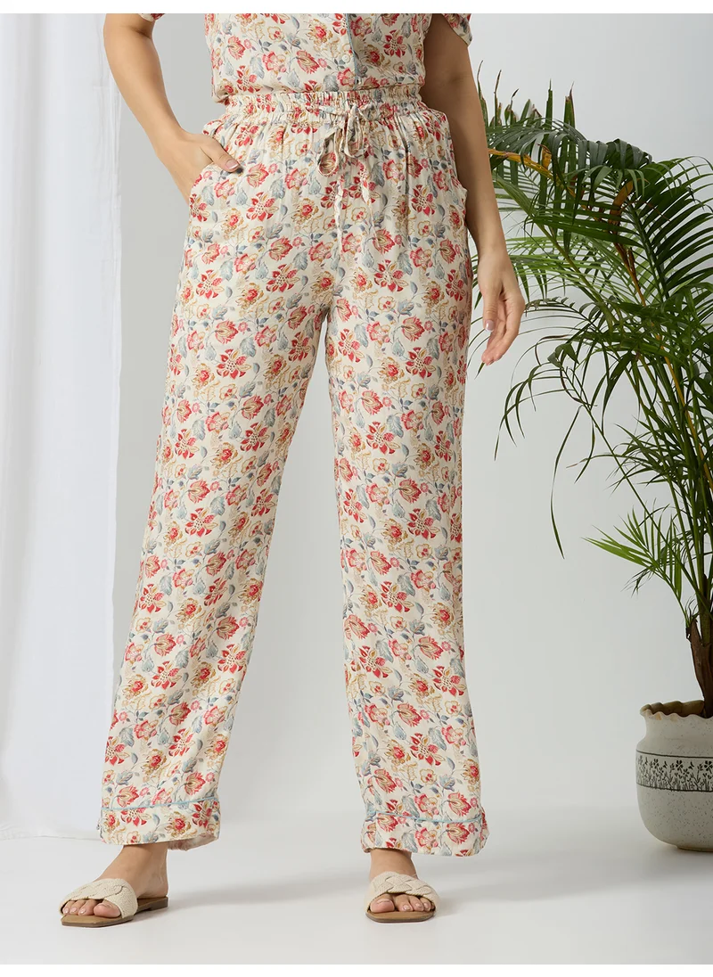 أمارزو Floral Dream Full-Length Sleep Pants in Modal Satin