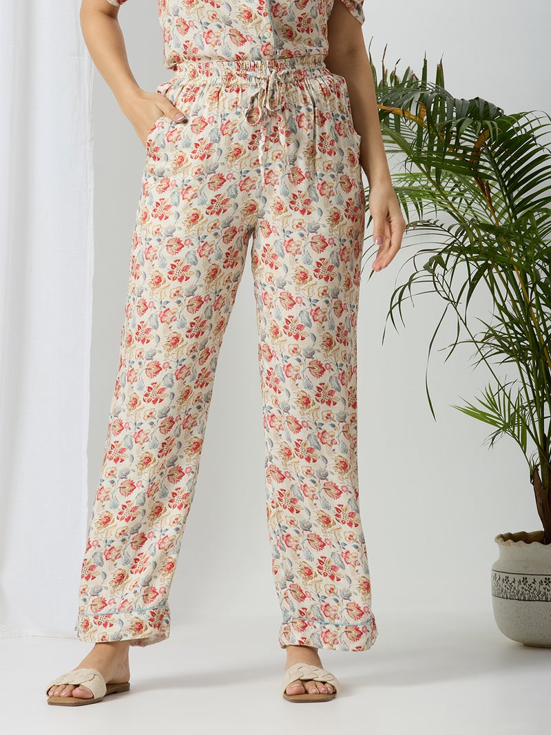 AMMARZO Floral Dream Full-Length Sleep Pants in Modal Satin