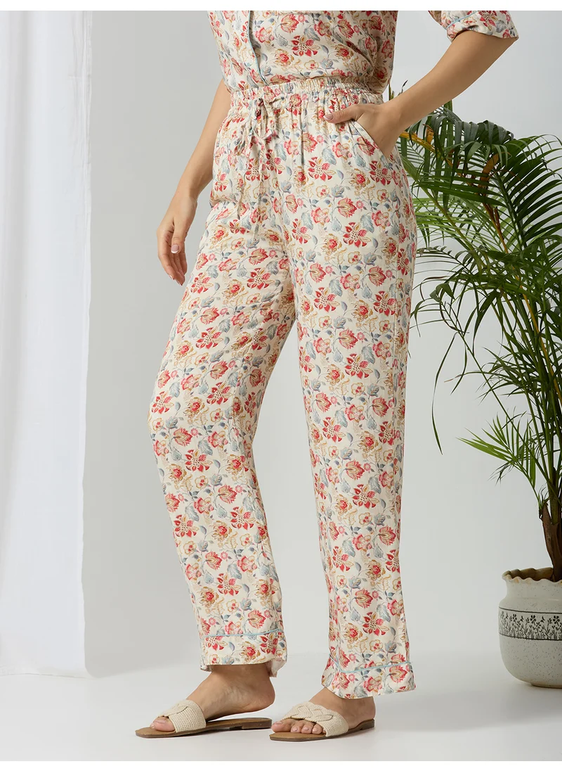 أمارزو Floral Dream Full-Length Sleep Pants in Modal Satin