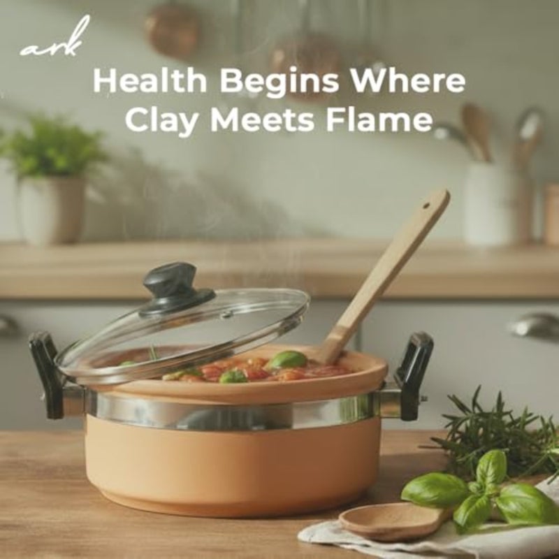 Terracotta Clay Cooking Pot with Glass Lid Earthen Clay Pot for Cooking Eco-Friendly Unglazed Cookware Authentic Flavor and Nutrient Retention Earthen 4 L - Image 3