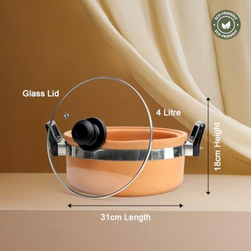 Terracotta Clay Cooking Pot with Glass Lid Earthen Clay Pot for Cooking Eco-Friendly Unglazed Cookware Authentic Flavor and Nutrient Retention Earthen 4 L - Image 2