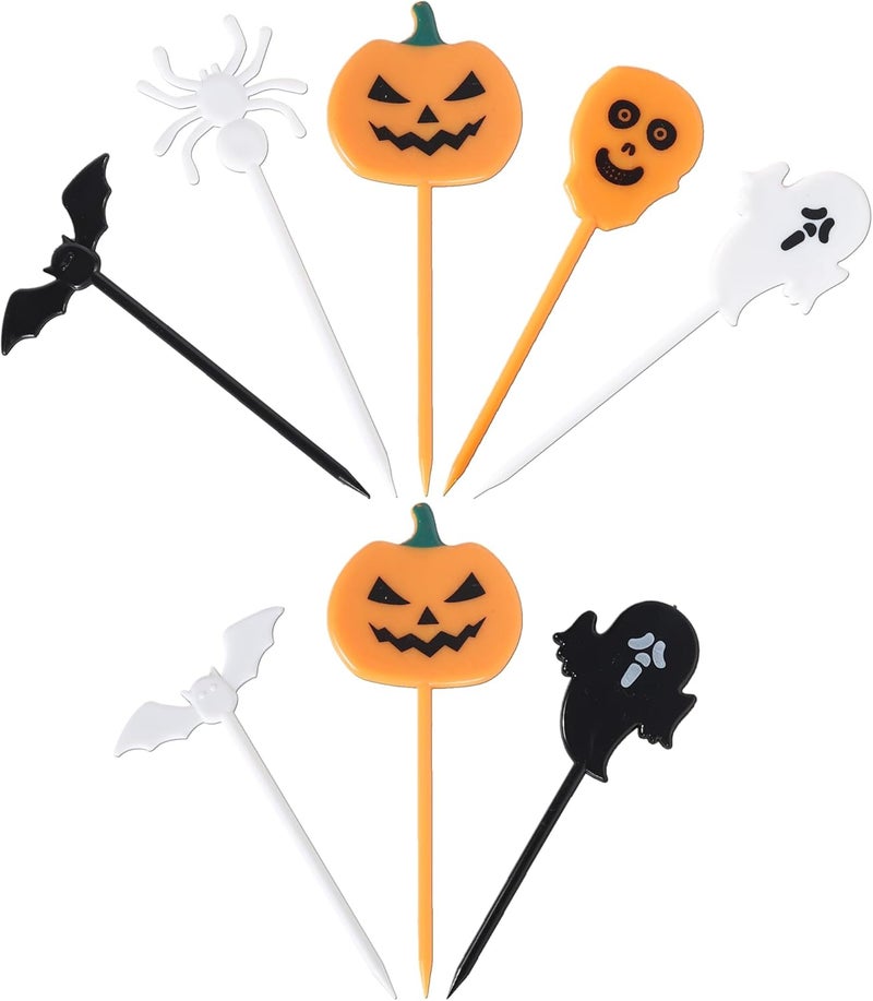 Rsstarxi 50 Pack Plastic Halloween Food Toothpicks Halloween Cupcake Toppers Pumpkin Ghost Spider Bat Cupcake Food Picks for Fruit Appetizer halloween Birthday Party Cake Decorations - Image 3