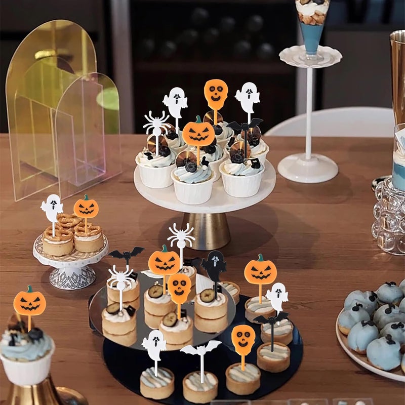 Rsstarxi 50 Pack Plastic Halloween Food Toothpicks Halloween Cupcake Toppers Pumpkin Ghost Spider Bat Cupcake Food Picks for Fruit Appetizer halloween Birthday Party Cake Decorations - Image 5