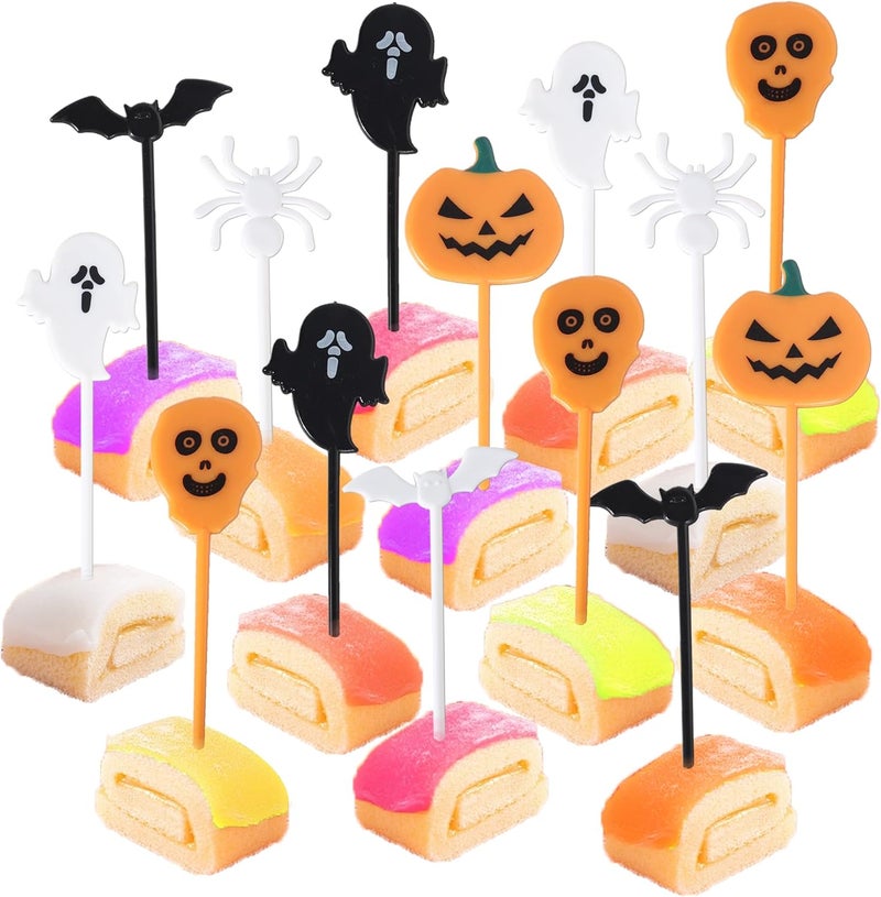 Rsstarxi 50 Pack Plastic Halloween Food Toothpicks Halloween Cupcake Toppers Pumpkin Ghost Spider Bat Cupcake Food Picks for Fruit Appetizer halloween Birthday Party Cake Decorations - Image 1