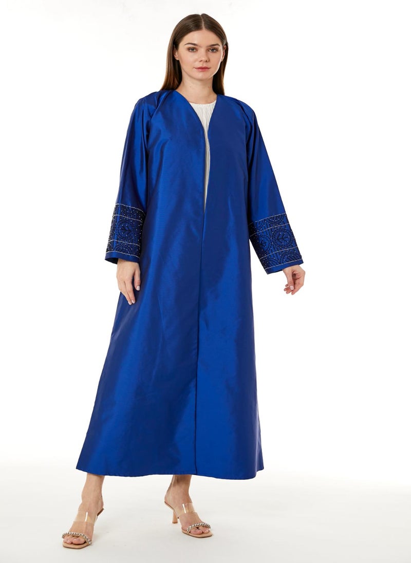 Moistreet Royal Blue Victoria Satin Hand Embellished Abaya - Image 3