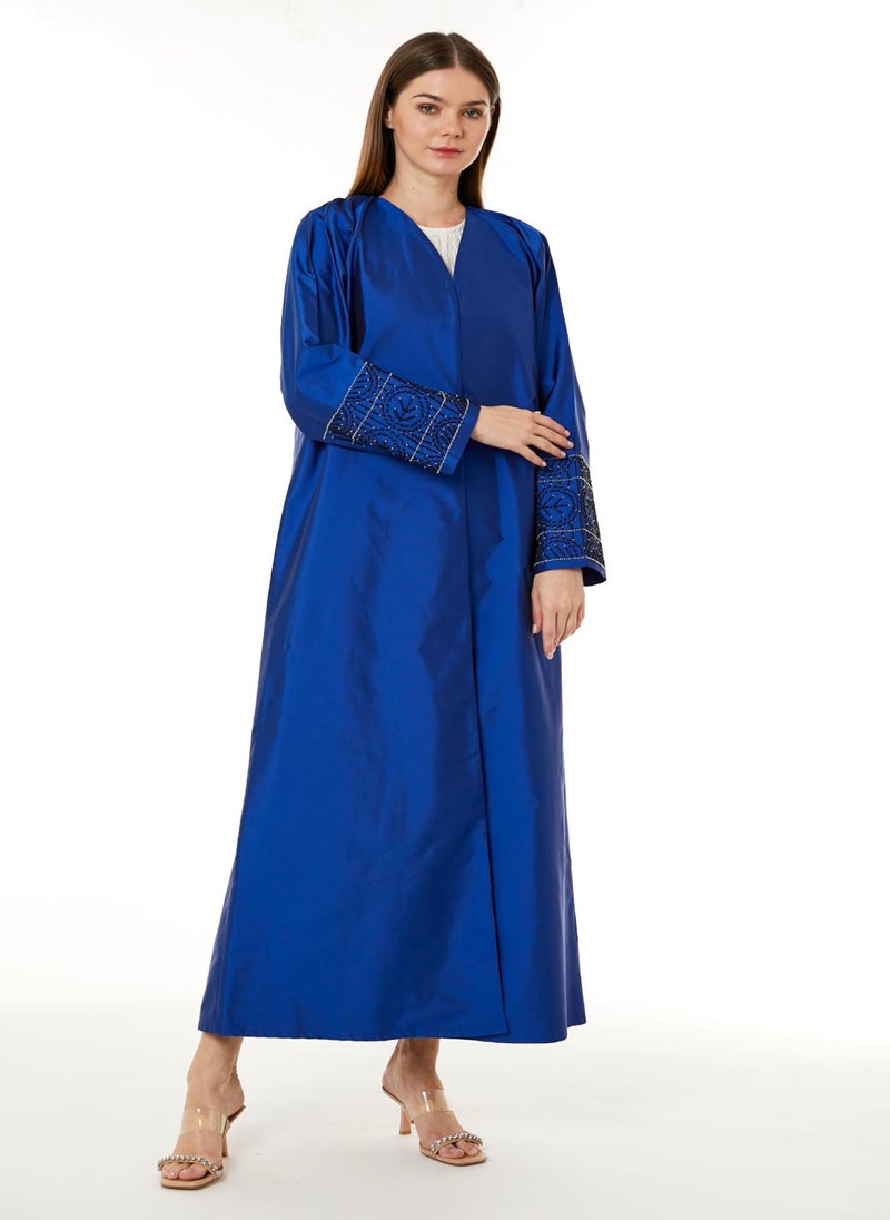 Moistreet Royal Blue Victoria Satin Hand Embellished Abaya - Image 4