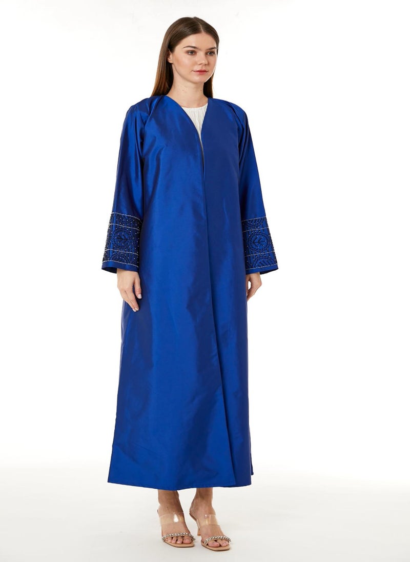 Moistreet Royal Blue Victoria Satin Hand Embellished Abaya - Image 2