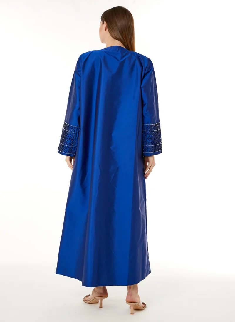Moistreet Royal Blue Victoria Satin Hand Embellished Abaya