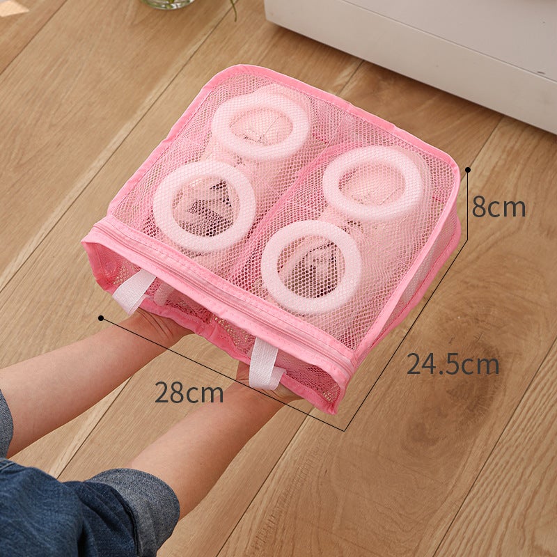 Lazy Shoe Washing Bag Anti-deformation Thickened Shoe Cover Washing Bag Machine Washing Special Polyester Shoe Washing Bag Net Bag Can be Hanged and Dried Square Pink 