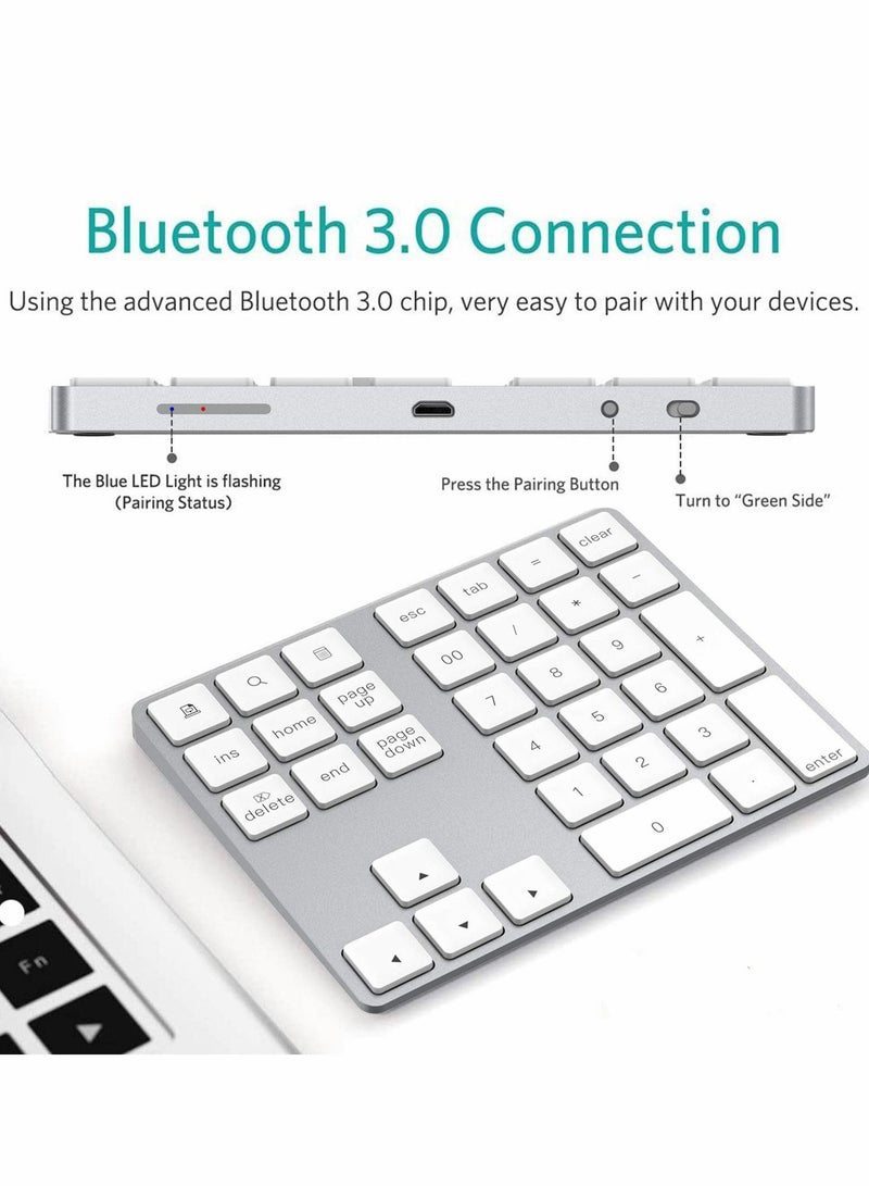 Bluetooth Number Pad, Rechargeable Wireless Numeric Keypad Slim 34-Keys External Numpad Keyboard Data Entry(Silver) - Image 2