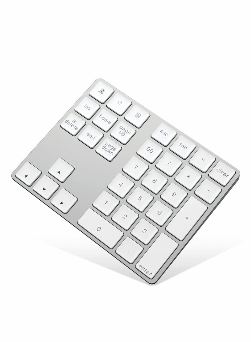 Bluetooth Number Pad, Rechargeable Wireless Numeric Keypad Slim 34-Keys External Numpad Keyboard Data Entry(Silver) - Image 1