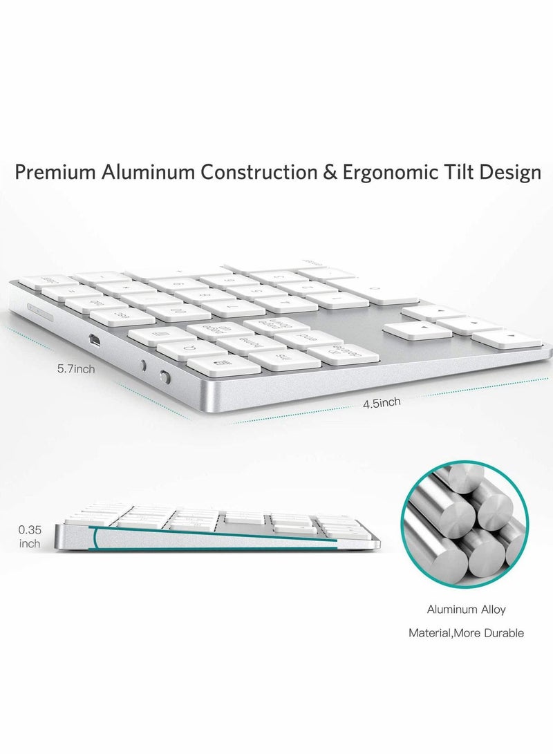 Bluetooth Number Pad, Rechargeable Wireless Numeric Keypad Slim 34-Keys External Numpad Keyboard Data Entry(Silver) - Image 4