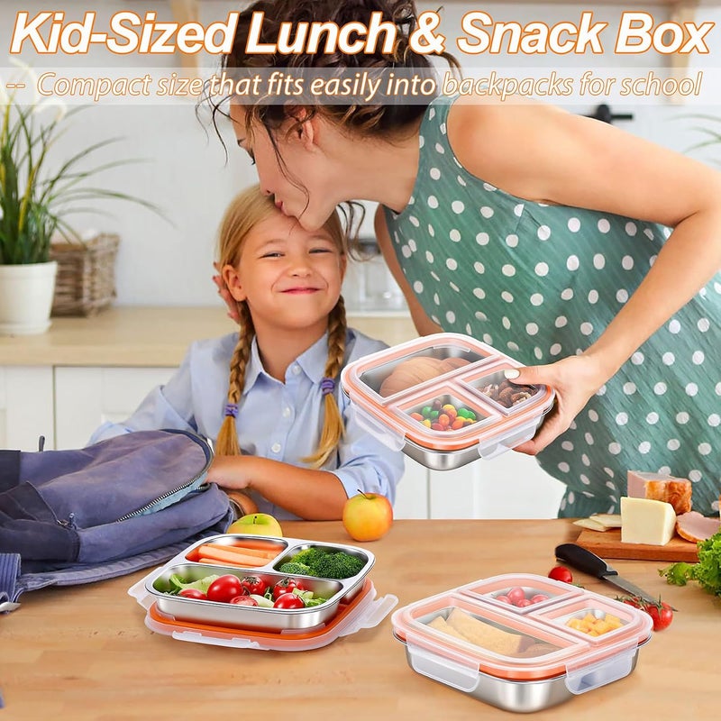 KTKUDY Stainless Steel Snack & Lunch Container for Kids & Adults, 20 oz | 3 Compartments, Dishwasher-safe, Leak-resistant seal, Stackable, Clear lid, For meal prep, daycare, school, office & travel - Image 1