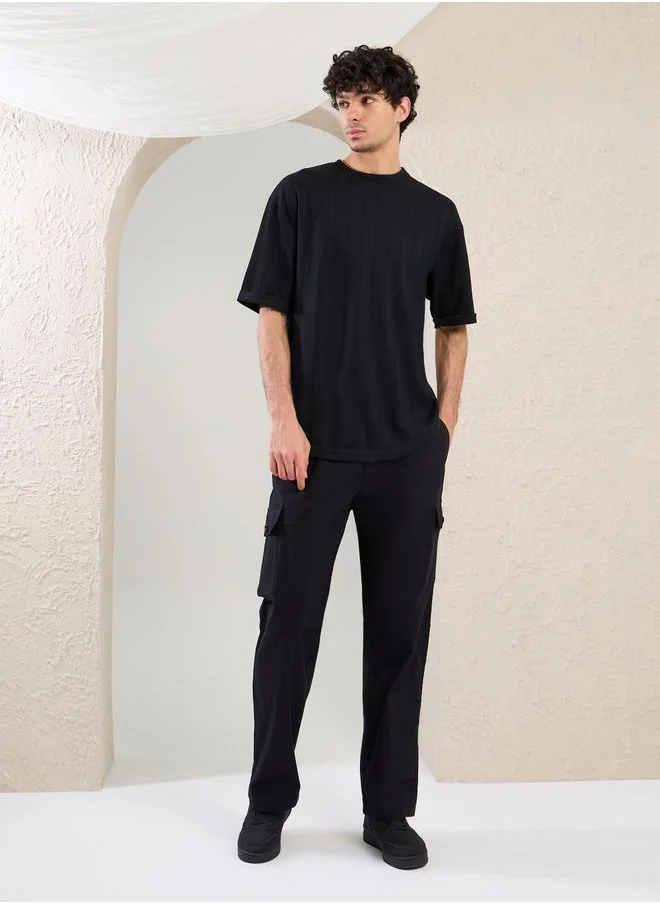 ستايلي Ribbed Crew Neck Oversized T-Shirt with U Hem