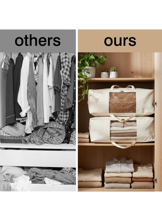 YGEOMER 2 Pack Canvas Blanket Storage Bags with Zipper Foldable Closet Organizers Storage Containers with Reinforced Handle for Dorm Storage Organizing, Bedroom, Closet,Blanket, Clothing, Comforters - Image 4