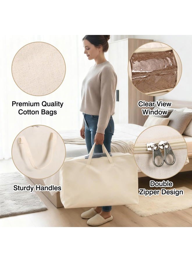 YGEOMER 2 Pack Canvas Blanket Storage Bags with Zipper Foldable Closet Organizers Storage Containers with Reinforced Handle for Dorm Storage Organizing, Bedroom, Closet,Blanket, Clothing, Comforters - Image 3