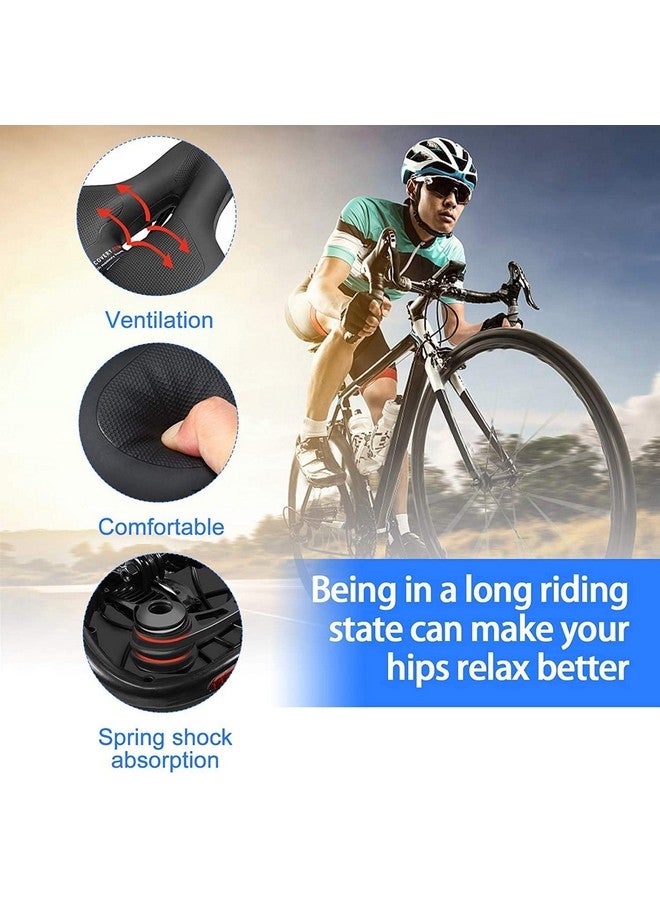Linist Bicycle Seat, Replacement Wide Saddle Bicycle with Waterproof Memory Foam Padded Leather, Reflective Strip Seat Cushion and Dual Shock Absorbing Rubber Balls, Bicycle Saddle (Black-Blue) - Image 4
