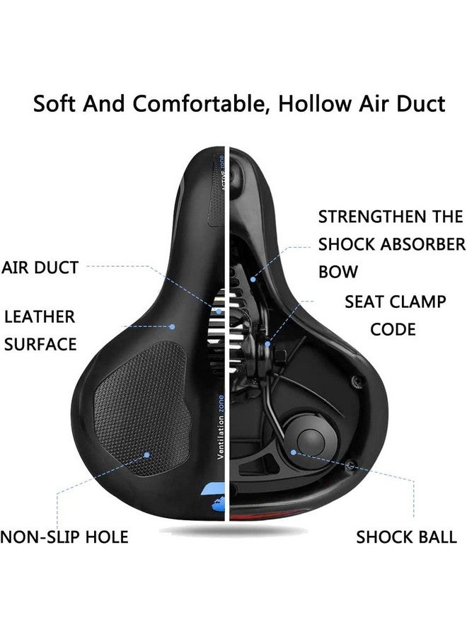 Linist Bicycle Seat, Replacement Wide Saddle Bicycle with Waterproof Memory Foam Padded Leather, Reflective Strip Seat Cushion and Dual Shock Absorbing Rubber Balls, Bicycle Saddle (Black-Blue) - Image 3