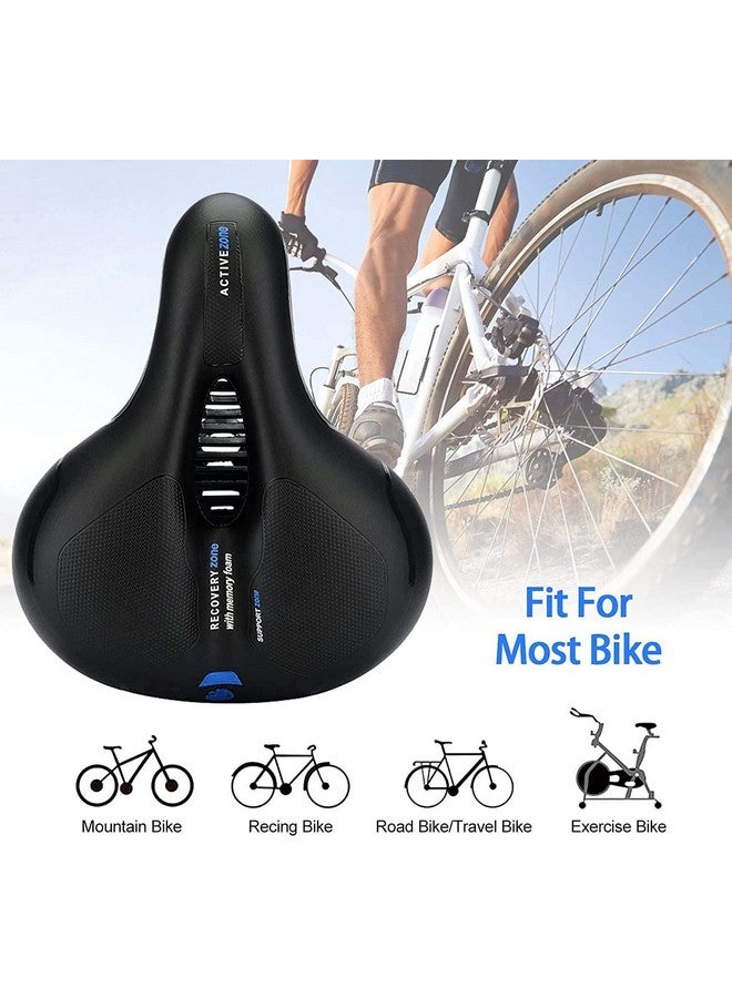 Linist Bicycle Seat, Replacement Wide Saddle Bicycle with Waterproof Memory Foam Padded Leather, Reflective Strip Seat Cushion and Dual Shock Absorbing Rubber Balls, Bicycle Saddle (Black-Blue) - Image 2