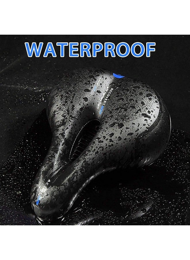 Linist Bicycle Seat, Replacement Wide Saddle Bicycle with Waterproof Memory Foam Padded Leather, Reflective Strip Seat Cushion and Dual Shock Absorbing Rubber Balls, Bicycle Saddle (Black-Blue) - Image 5