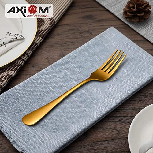 AXIOM Golden Cutlery Set Stainless Steel. 24 Pieces Premium Spoons & Forks (8 Dessert Spoon, 8 Dessert Fork, 8 Tea Spoon) Gold Colour Flatware for Luxury Dining - Image 4